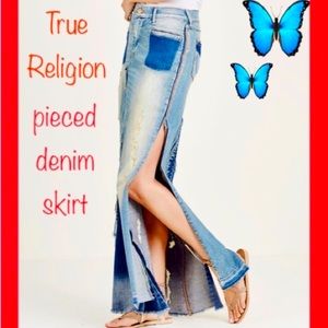 NWT BRAND NEW TRUE RELIGION PIECED DENIM MAXI SKIRT in INDIGO HAZE! 🌞
